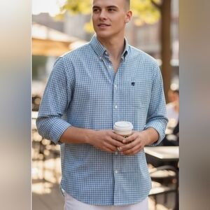 PETER MILLAR Men's Blue Checkered Shirt.Size L